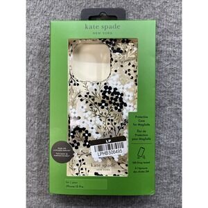 Kate Spade New York Case for iPhone 15 Pro w/MagSafe Black & White Floral w/Gems